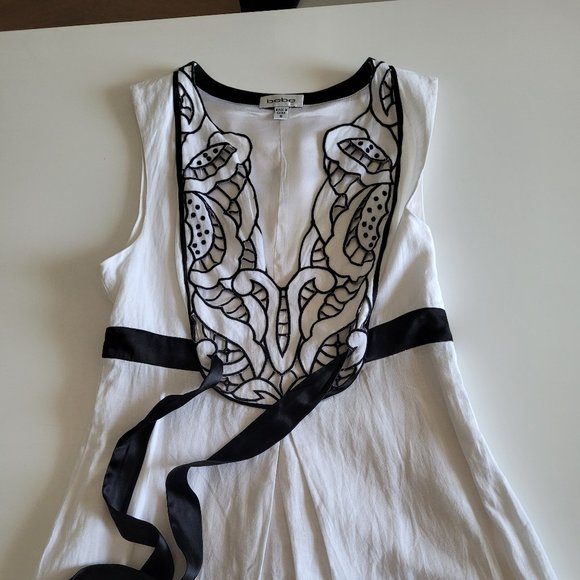 BEBE White summer dress with embroidered front panel - Picture 3 of 9